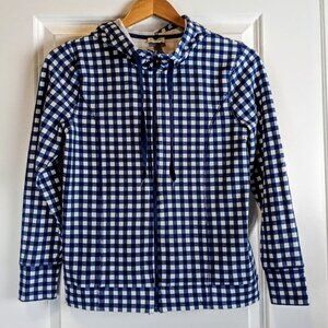 J. Crew Navy Blue Windowpane Check Cotton Full Zip Hoodie